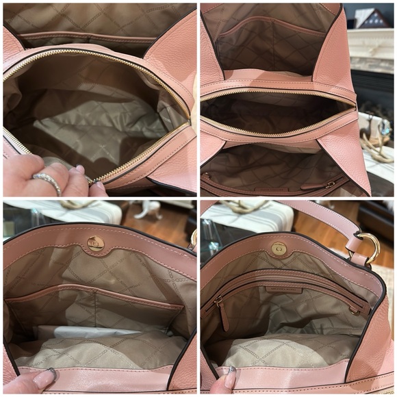 Authentic Michael Kors “Molly” Large Pebble Leather Shoulder Tote in Smokey Rose - Picture 12 of 16